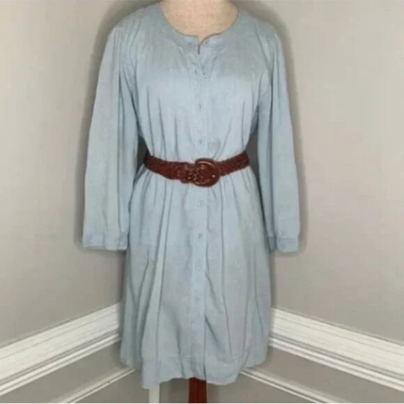 Eileen Fisher Linen Blend Long Sleeve Lagenlook Front Button Dress Size PM - Picture 2 of 10